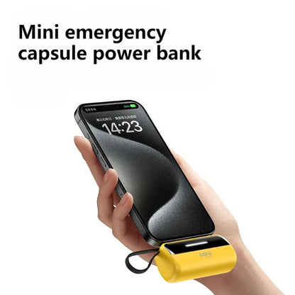 5000mAh Fast Charging Power Bank - Portable Charger with Built-In USB-C Cable for All Phones