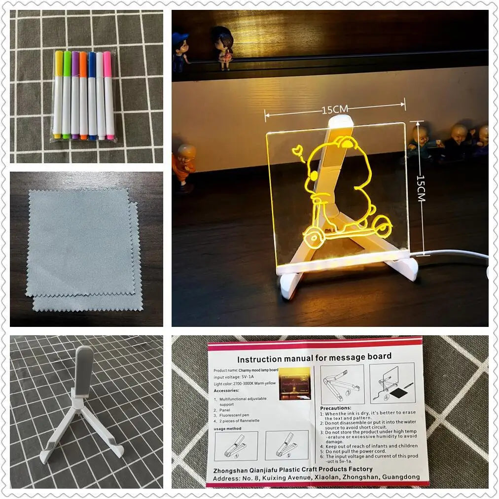 LED Message Board Night Light - 7 Color Glow Acrylic Display for Home, Office & Dorm