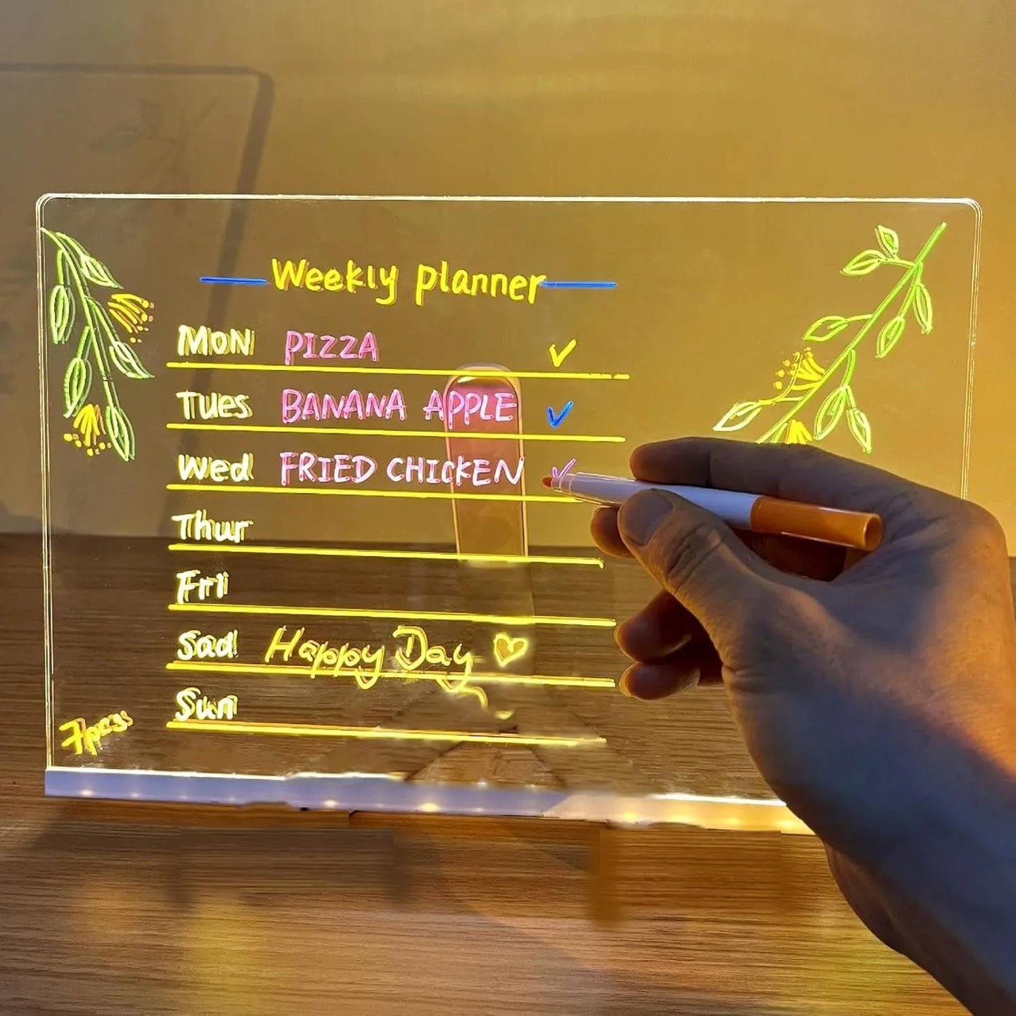 LED Message Board Night Light - 7 Color Glow Acrylic Display for Home, Office & Dorm
