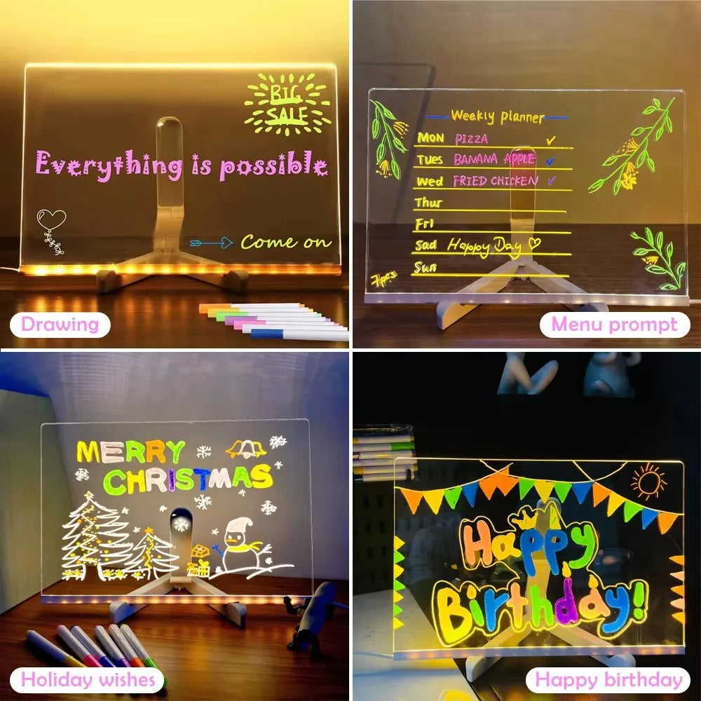 LED Message Board Night Light - 7 Color Glow Acrylic Display for Home, Office & Dorm