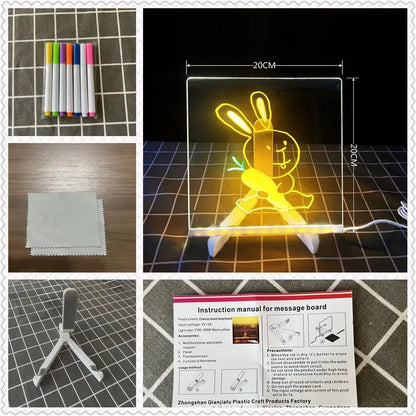 LED Message Board Night Light - 7 Color Glow Acrylic Display for Home, Office & Dorm