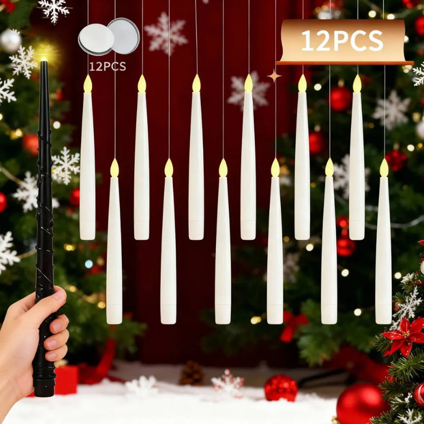 Flameless LED Candles with Remote Wand - 12 Floating Candles with Warm Flickering Light
