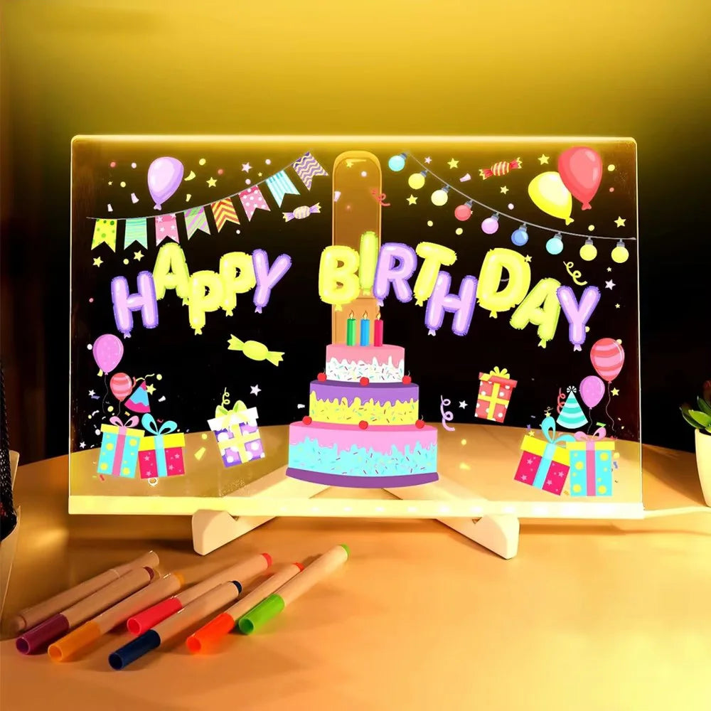 LED Message Board Night Light - 7 Color Glow Acrylic Display for Home, Office & Dorm