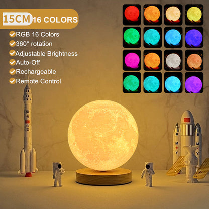 3D Rotating Moon Lamp - Magnetic Floating Effect Night Light